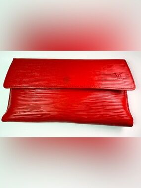 Louis Vuitton Red Epi Leather Long Wallet Clutch w/ Pearl Chain LO1910 Spain